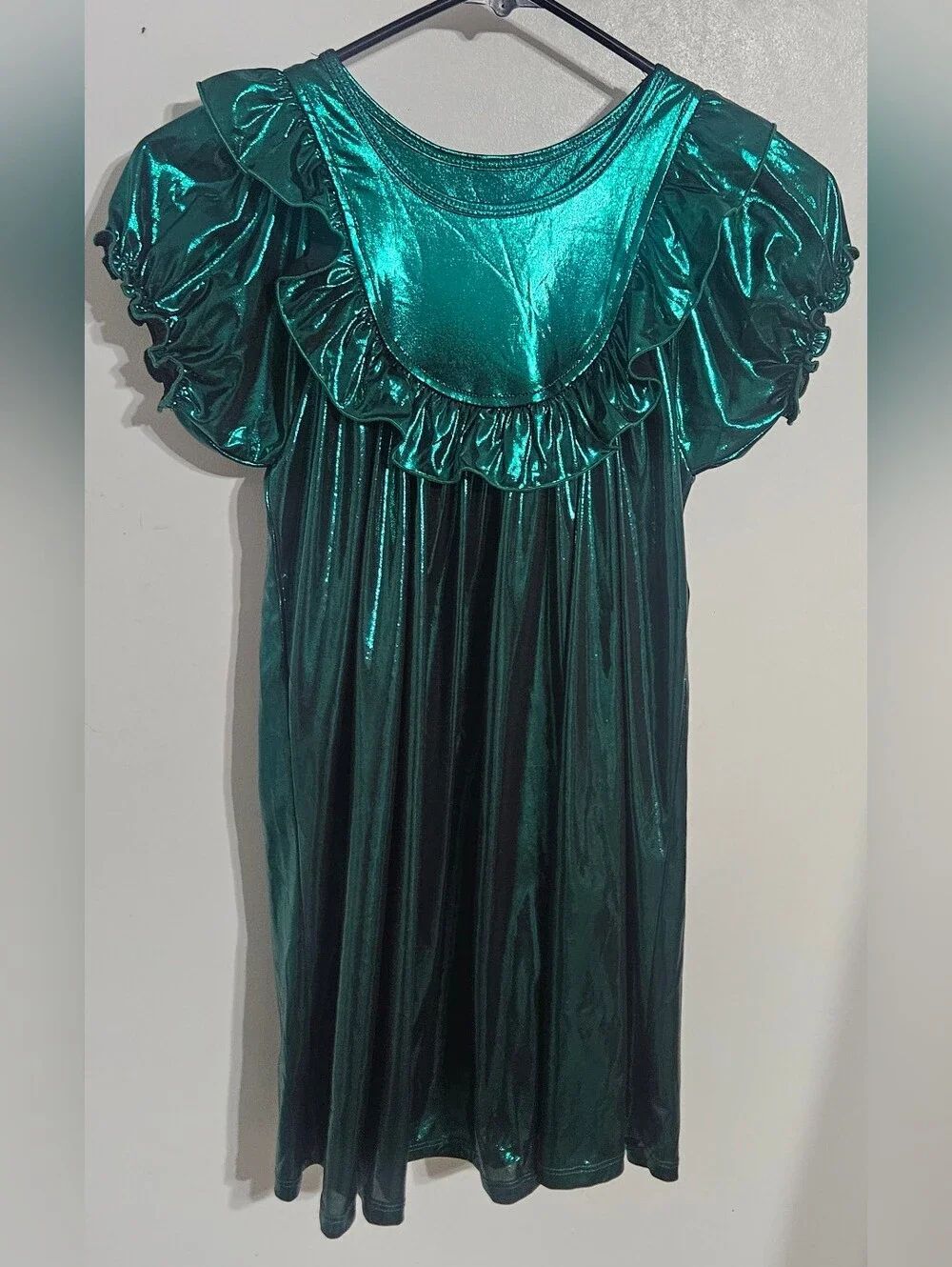 Pink chiken Lame Brayden Ruffle Dress-Tinsel Green size 8Y